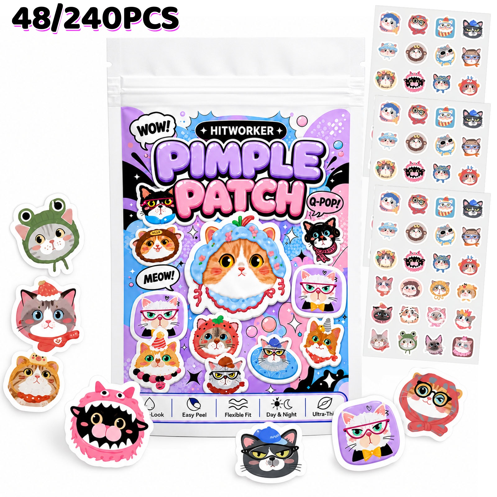 Skincare You - 48/240pcs Cute Cat Hydrocolloid Spot Cover